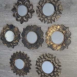 Set  of 7 Mini Vintage  Boho Decorative  Gold - toned Mirrors